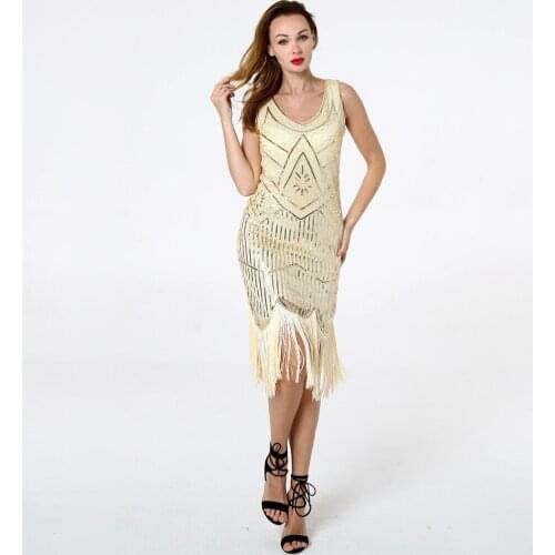 Plus Size Vintage 1920s Art Deco Sequin Beaded Veronique Long Fringe Flapper Dress Womens Great Gatsby Costume