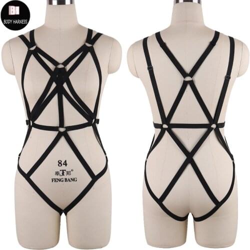 Pastel Goth Body Harness Bondage Set Rave Sexy Lingerie Pole Dance Erotic Cage Bra Fetish Bustier Stocking Harness Belt