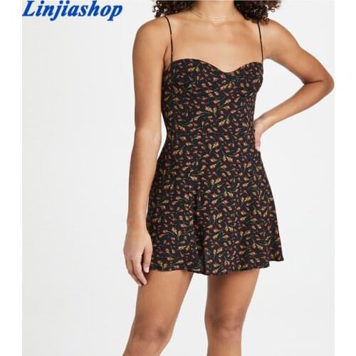 Vintage Spaghetti Straps Rose Print Chiffon Black Vestidos Palace Tank Women Dress Summer Dresses