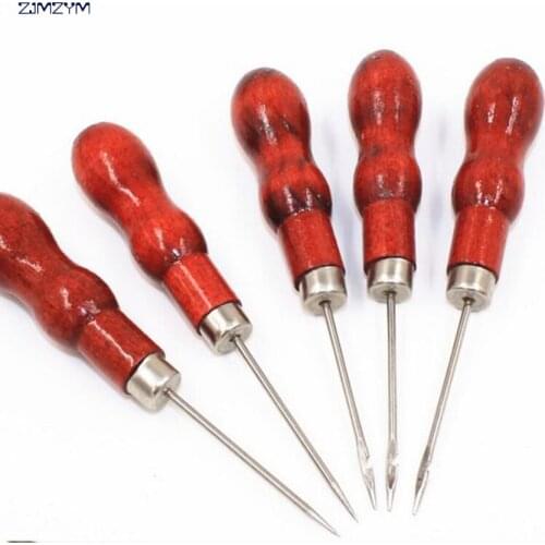 1PC Wooden Handle Awl Positioning Drill Tools Leather Hole Puncher Stitching DIY Tailor Sewing Needles Accessories