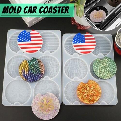 2Pcs Car Coaster Silicone Mold Crystal Resin Epoxy Cup Mat Ashtray Tray Mould Round Coasters Molds DIY Jewelry Making Tools