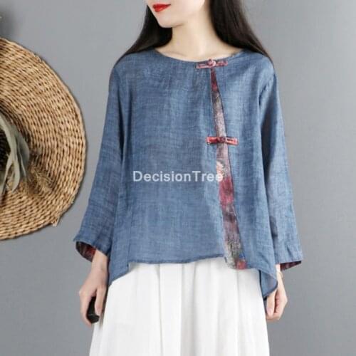 2021 chinese national wind cotton linen cheongsam tops womens shirt tang suit traditional chinese blouse hanfu cheongsam top