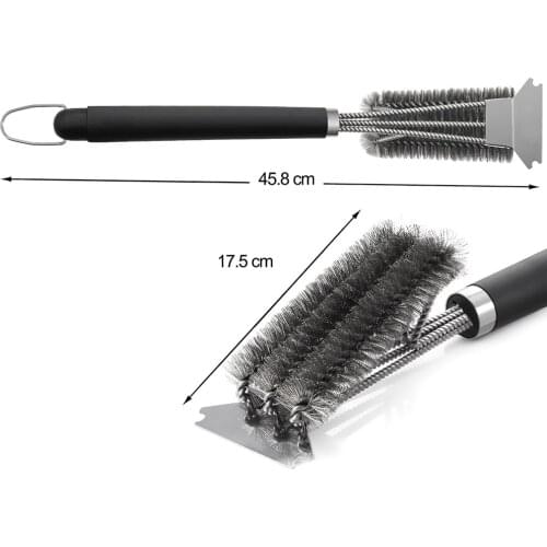 3 In 1 Barbecue Grill Brush Barbecue Brush Cleaning Brush with Stainless Steel Wire Very Suitable for Barbecue Gas Grill