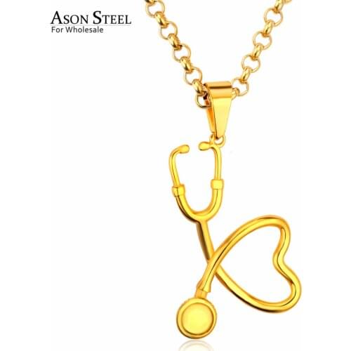 ASONSTEEL 316L Stainless Steel Gold/Silver Color Necklace with Stethoscope Pendant for Men Women Party Gift Accessories Jewelry