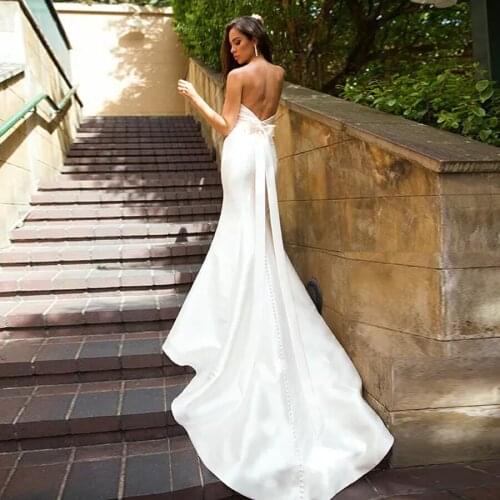 Satin Mermaid Wedding Gown With Removable Off-The-Shoulder 3/4 Sleeves Lace Jacket Bow Back Bridal Dress Robe Mariage