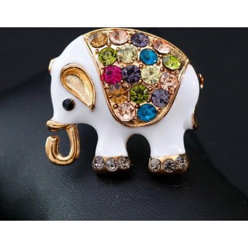 New Arrival Drop Oil White Elephant Crystal Brooches Mental Brooch Pins for Girls Women Party Jewelry Gifts