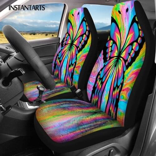 INSTANTARTS Fashion Colorful Butterfly Pattern 2pcs/Set Comfortable Car Seat Covers Anti-Slip Car Interior Seat Protector Soft