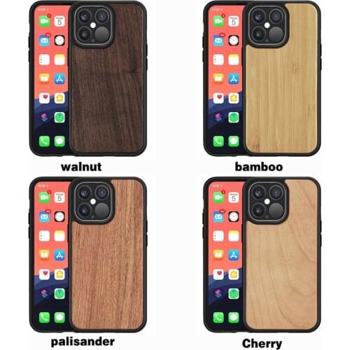 Real Cherry Walnut Palisander Bamboo Wood Phone Cover TPU Case for iPhone 12 11 X XS XR Pro Max 6 7 8 Plus