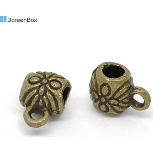 Doreen Box Lovely 100 Bronze Tone Flower Pattern Bail Beads 9x6mm (B14506)