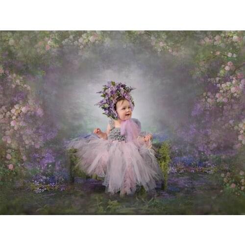 Flowers Newborn Children Backdrop for Photography Retro Style Baby Birthday Background for Photo Studio Purple Green Floral