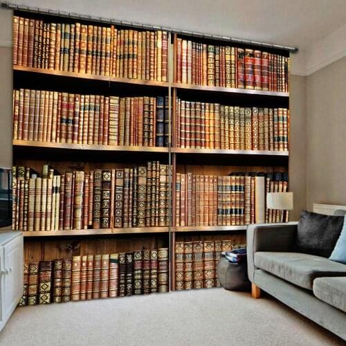 Customize photo 3d curtains Creative bookshelf window curtain living room Bedroom window home goods curtains