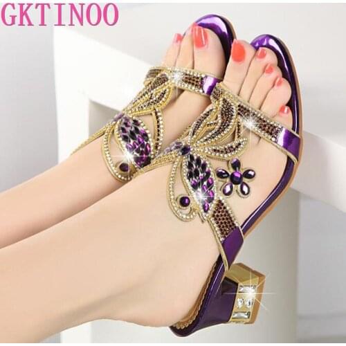 GKTINOO 2021 Rhinestone Women Sandals Genuine Leather Soft Rubber Sole Basic Buckle Strap Size 33-41 Womens Summer Shoes