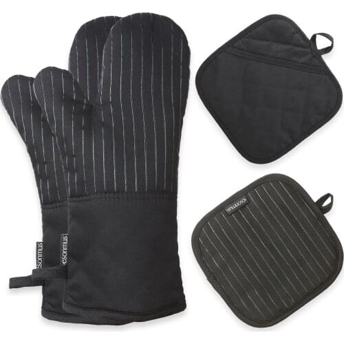 Cotton Silicone Oven Mitts Heat Resistant Non-Slip Barbecue Gloves Kitchen Oven Gloves Potholders 1 Pair Oven Mitts 2 Pot Holder