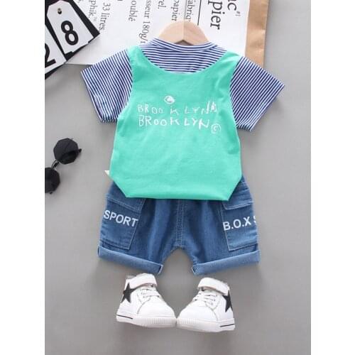 Summer New Baby Boys Clothes Letter Print Kids Childrens Clothing Splicing Clothing for Boys 2 Pcs Casual Clothing Sets 1-4 Y