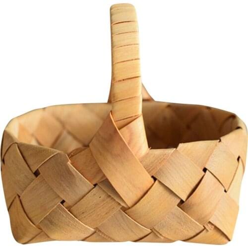 Hand Woven Bread Fruit Storage Basket Wood Chip Woven Storage Box Japanese Food Tray with Portable Home Decoration