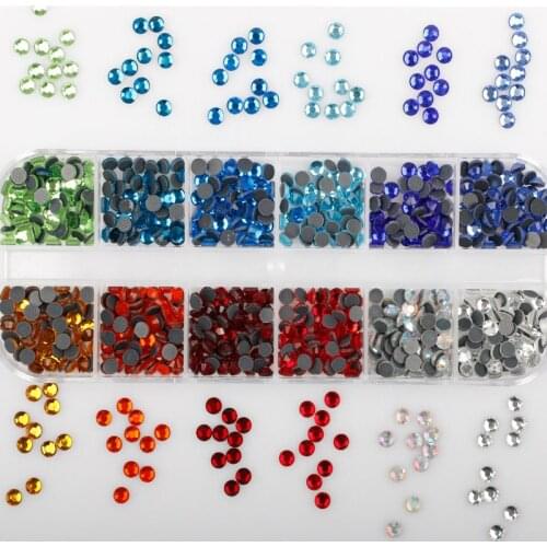 Mix Colors Hot Fix Rhinestones Set/ Box Flatback Crystal Rhinestones Set Glitter Mix Size DMC Glass Stone for Clothes Decoration