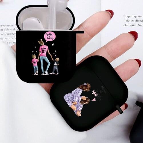 Black Brown Hair Baby Mom Girl Queen Soft Silicone Case For AirPods 2 1 Pro Matte TPU Wireless Bluetooth Earphone Box Cover