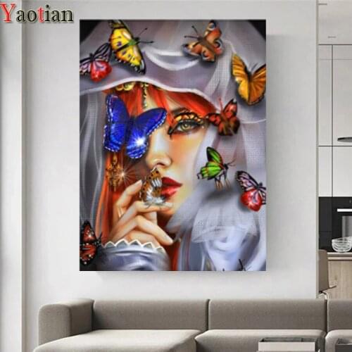 5D DIY Diamond Painting Butterfly woman color art Full Square round Drill Mosaic Diamond Embroidery beaded Cross Stitch kit New