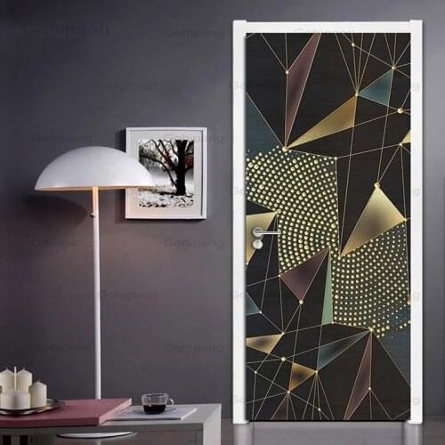 Door Sticker Modern Luxury 3D Geometric Lines Home Decor DIY Wallpaper Living Room Art Door Poster Self Adhesive Mural Stickers