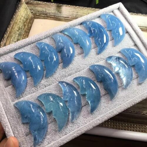 Natural Aquamarine Moon Smiling Face Pendant Amulet Quartz Crystal Moon God Mascot Healing Crystal Stone Home Decoration