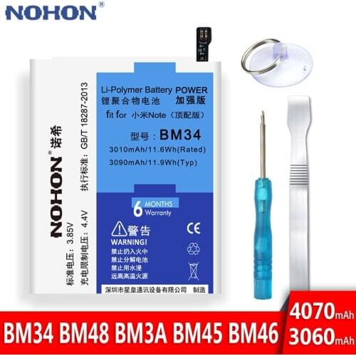 NOHON Battery For Xiaomi Mi Note Pro 2 3 Redmi Note2 Note3 Replacement BM34 BM48 BM3A BM45 BM46 Real Capacity Li-ion Bateria