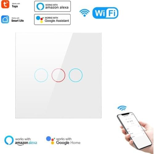 New 1/2/3 Gang Tuya WiFi Smart Light Touch Sensor Switch 110-240V EU Wall Switch Voice Work With Alexa Google Home Glass Panel