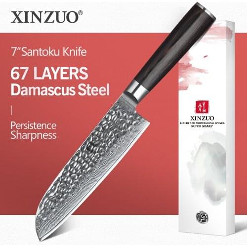 XINZUO 7" inch Santoku Knife Japan VG10 Damascus Stainless Steel Kitchen Knives Professional Meat Chef Knife Pakka Wood Handle