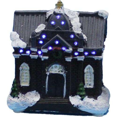 Holiday Decoration Gifts 4 INCH Christmas Church House with LED Light Fiber Optic And Battery Operated