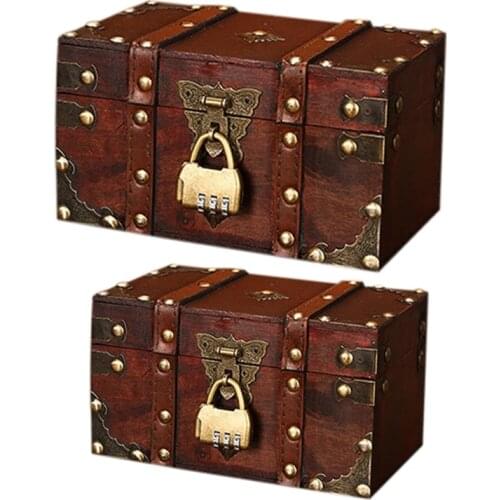 Retro Treasure Chest with Lock Vintage Wooden Storage Box Antique Style Jewelry Dropshipping