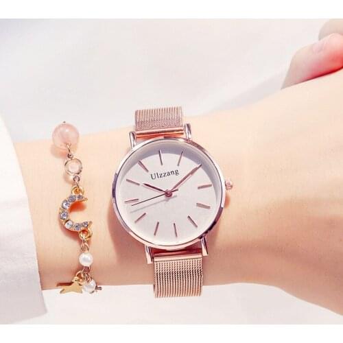 Rose Gold Luxury Fashion Women Watches Ulzzang Brand Stainless Steel Mesh Strap Ladies Wristwatches Simple Female Quartz Watch