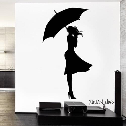 Sexy Girl Rain Wall Decals Autumn Love Wall Sticker For Teen Bedroom Removable Home Decoration Wall Art Mural Wallpaper H019