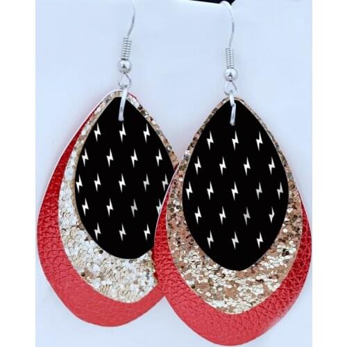 White lightning bolt earrings black and white aesthetic three layers glitter faux leather earrigs