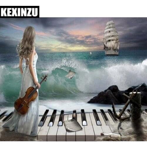 Violin girl 3D Square Diamond Painting,Religious Jesus Cross Stitch Kit Embroidery Rhinestone Home Decor Needlework BJ