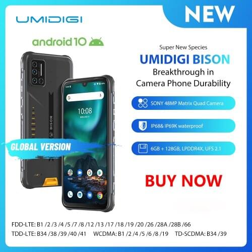 UMIDIGI BISON SmartphoneTelefone Inteligente IP68/IP69K Waterproof Rugged Phone 48MP Matrix Quad Camera 6.3" FHD+ Display128GB