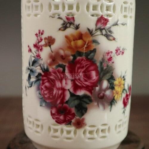 Ancient porcelain flower hollow pen holder porcelain pen holder study utensils decoration