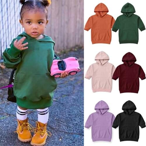 2021 Spring Autumn Fashion Kids Girls Hoodies Jackets Solid Long Sleeve Pullover Pocket Coat Children Sport Sweatshirt 1-5Y