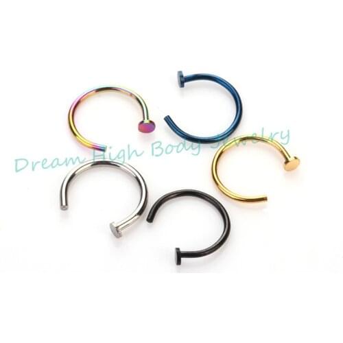 Top Quality Surgical Steel Nose Hoop Ear Ring Stud Eyebrow Cartilage Tragus Piercing Black Gold Blue Rainbow 0.8MM Choose Color