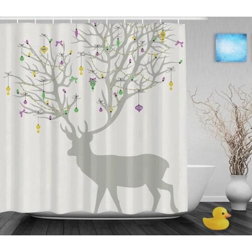 Christmas Silhouette Of Deer Decor Shower Curtain Holiday Greetings Bathroom Shower Curtains Mildew Polyester Fabric With Hooks