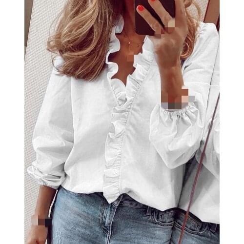 Plus Size Butterfly V-neck Womens Blouse Long Lantern Sleeve White Female Blouses 2021 Autumn Fashion Office Casual Ladies Top