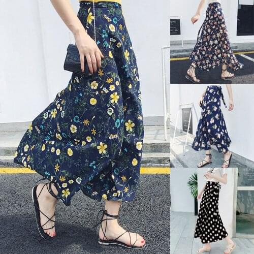 Women One Piece Skirt Ladies Sexy Fashion Chiffon Floral Print Ankle-Length Empire Skirts 2020 Summer