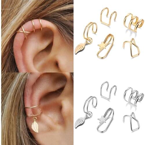 5Pcs/Set Ear Cuffs Leaf Star Clip Ring Earrings for Women No Piercing Fake Cartilage Earring Studs Ear Stud Set Clip Cuff Gifts