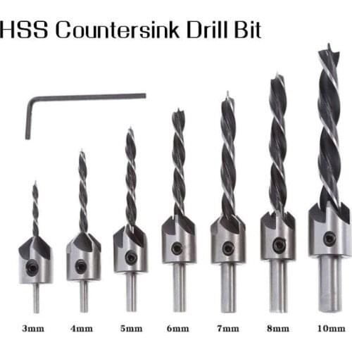 ZK30 4/7Pcs Flute Countersink Drills Bits Countersunk Head Drilling Bit Set 3 Tips Woodworking drill 3,4,5,6,7,8,10mm Hand Tool