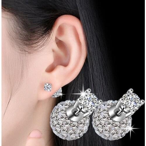 100% 925 sterling silver new fashion Shambhala shiny crystal ladiesstud earrings jewelry birthday gift wholesale drop shipping