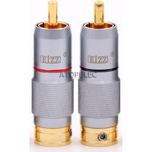 2pcs EIZZ 24K Gold Plated Phosphor Bronze Male RCA Plug Coaxial Connector Adapter Tellurium Copper Pin HiFi Audio AMP TV DVD
