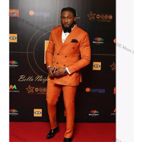 Elegant Orange double Breasted Men Suit 2020 Custom Wedding Tuxedos Groom Suits For Men Business Men Office Wear (Jacket+Pants)