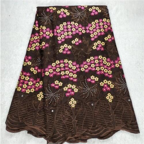 5Yards Swiss Voile Lace Fabric 2020 Latest Brocade Fabric Embroidery African Wedding 100% Cotton Popular Dubai Style for dress