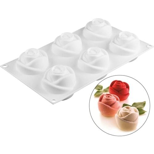 6 Holes 3D Silicone Cake Mold Rose Flower Mousse Dessert Silicone Molds Chiffon Cakes Molds for Baking Pastry Silikonowe Moule