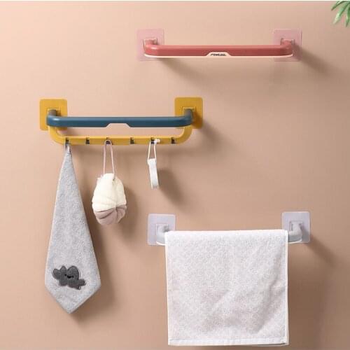 No Punching Kitchen Bathroom Wall Rack Toilet Folding Double Towel Bar Bath Towel Rack Bathroom Accessories Kitchen Accessories