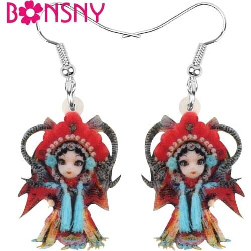 Bonsny Acrylic Chinese Beijing Opera Earrings Lovely Aesthetic Figure Dangle Drop Jewelry For Women Girls Novelty Gift Accessory