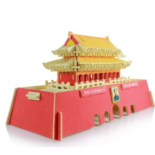 Handmade Wooden Jigsaw Puzzle Educational Toys For Children Diy 3d Three-dimensional Toy China Wind Beijing Tiananmen Square
